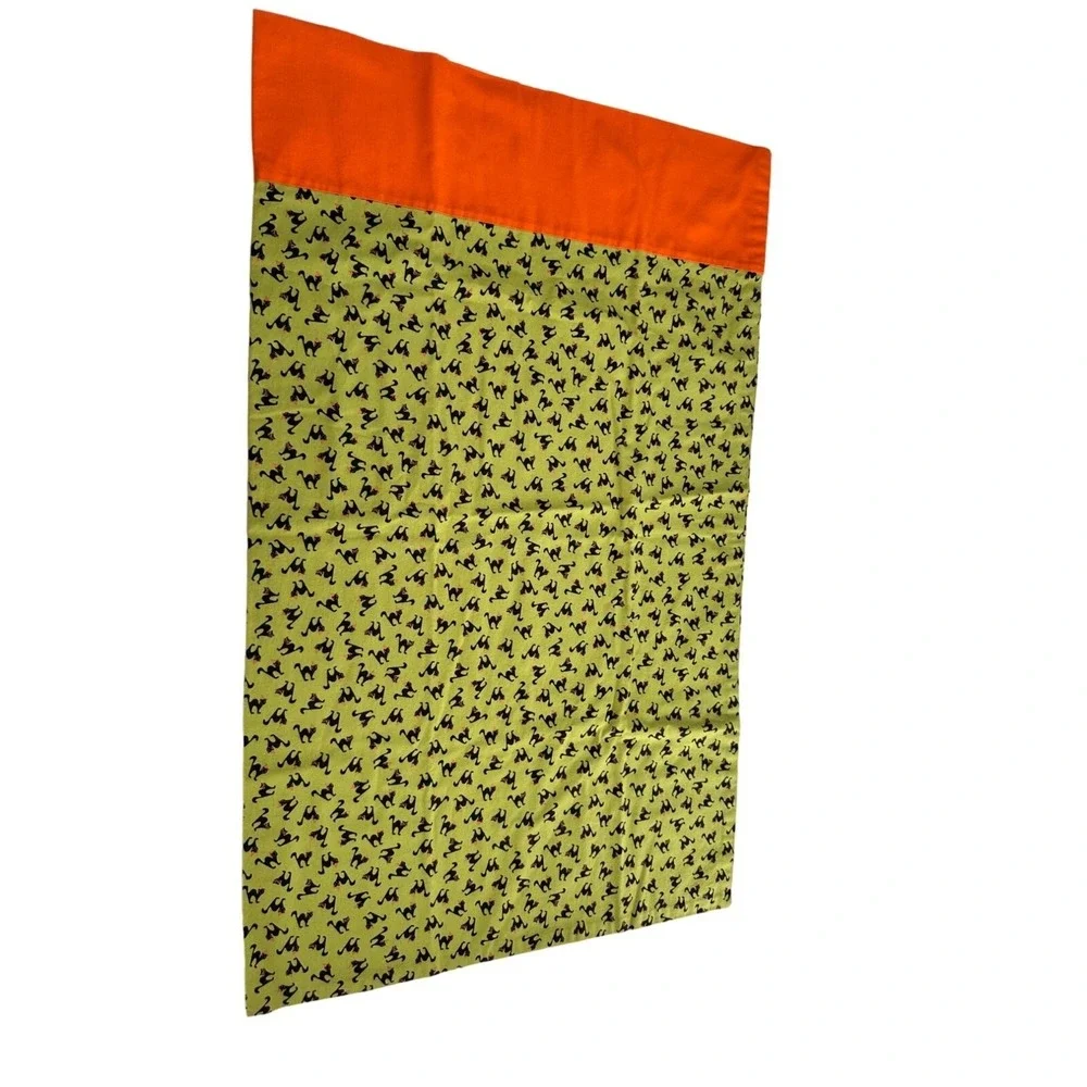 Handmade Halloween Themed Pillowcase Black Cat‎ Pattern Orange Trim 30x18 Case